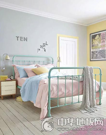 歐式小清新風格臥室灰色木地板裝修效果圖